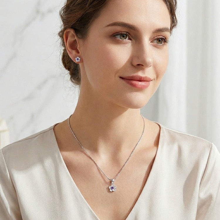 Komplet Biżuterii Srebrnej Kwiaty