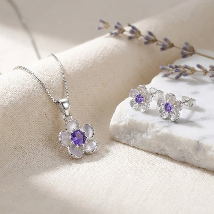 Komplet Biżuterii Srebrnej Kwiaty