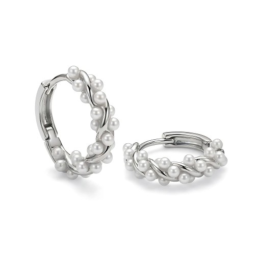 Srebrne Kolczyki Kółka z Perłami