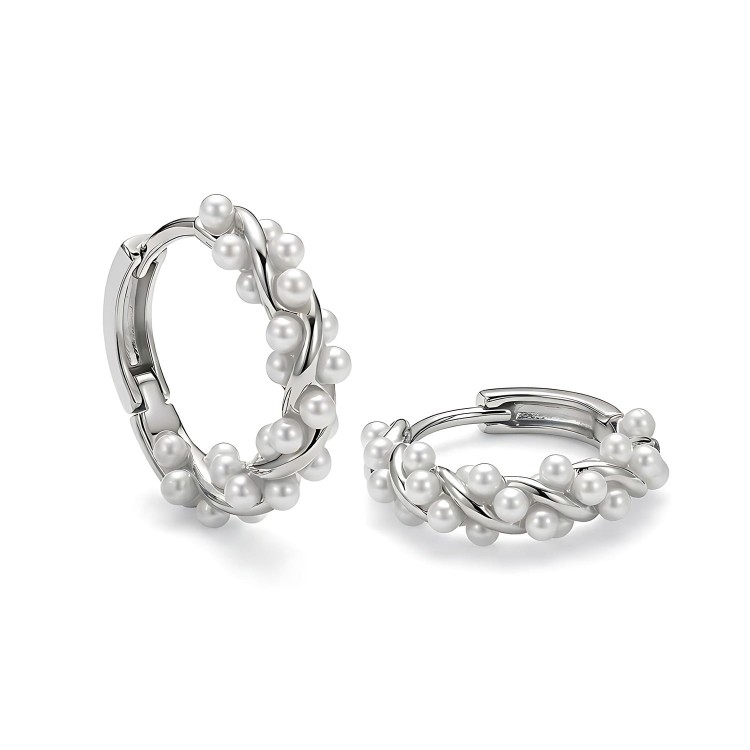 Srebrne Kolczyki Kółka z Perłami