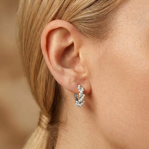 Srebrne Kolczyki Kółka z Perłami