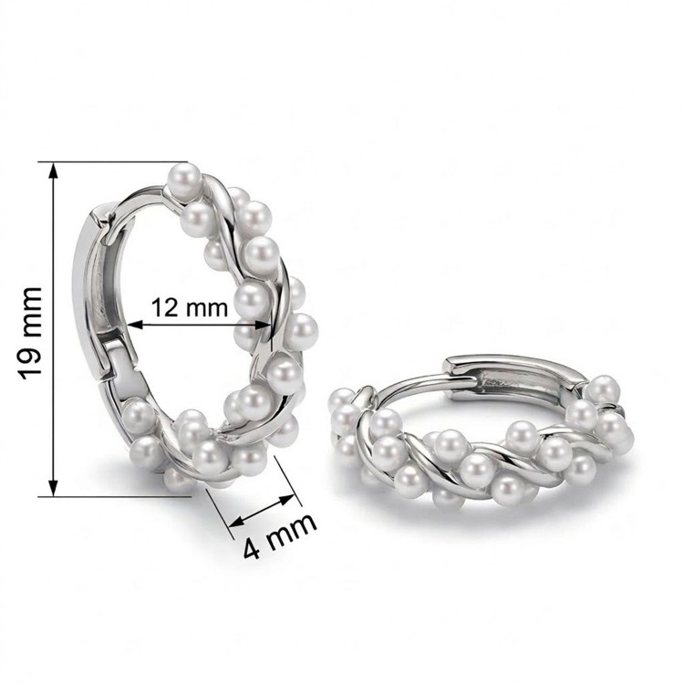 Srebrne Kolczyki Kółka z Perłami