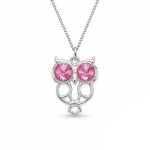  Srebrny Naszyjnik Mądra Sowa z Różowymi Kryształami Wisiorek Srebro 925