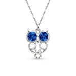 Srebrny Naszyjnik Mądra Sowa z Niebieskimi Kryształami Wisiorek Srebro 925