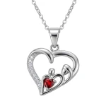 Srebrny Naszyjnik Serce 925 Matka i Dziecko z Czerwoną Cyrkonią 