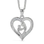 Srebrny Naszyjnik 925 Serce z Motywem Matki i Dziecka z Cyrkoniami