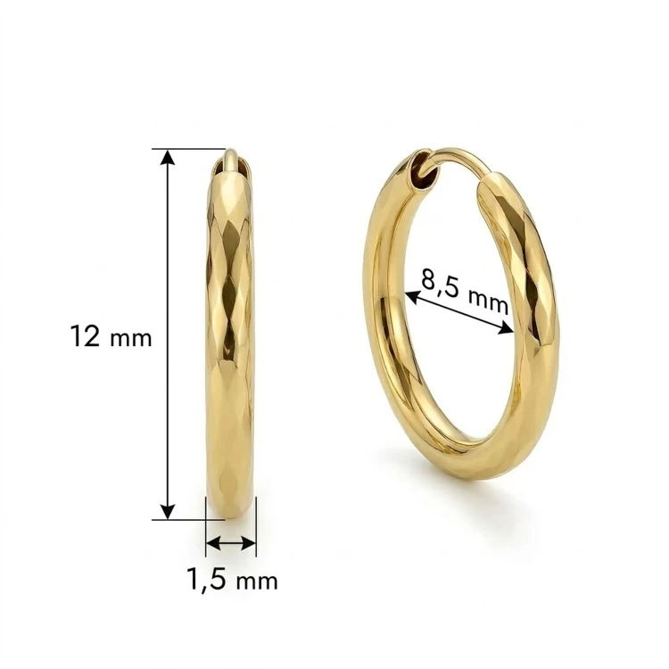Diamentowane kolczyki koła ze złota 585 – grafika wymiarów 12 × 1,5 mm