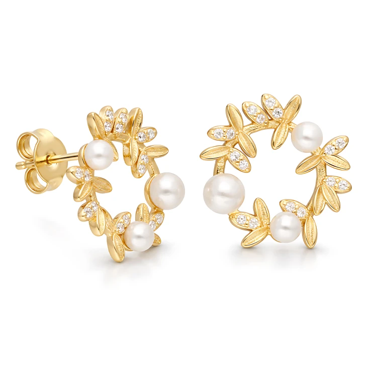 Kolczyki Perły i Cyrkonie Wianuszki