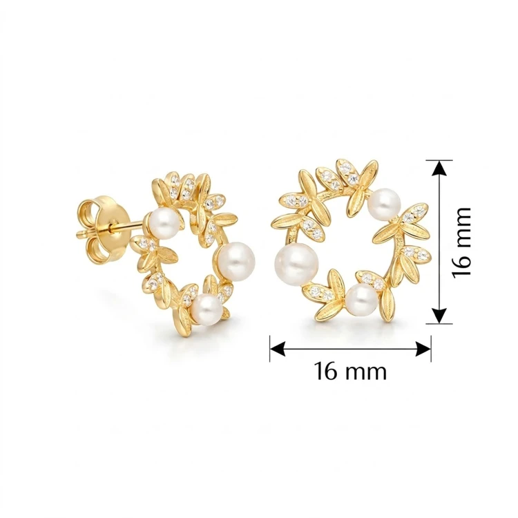 Kolczyki Perły i Cyrkonie Wianuszki