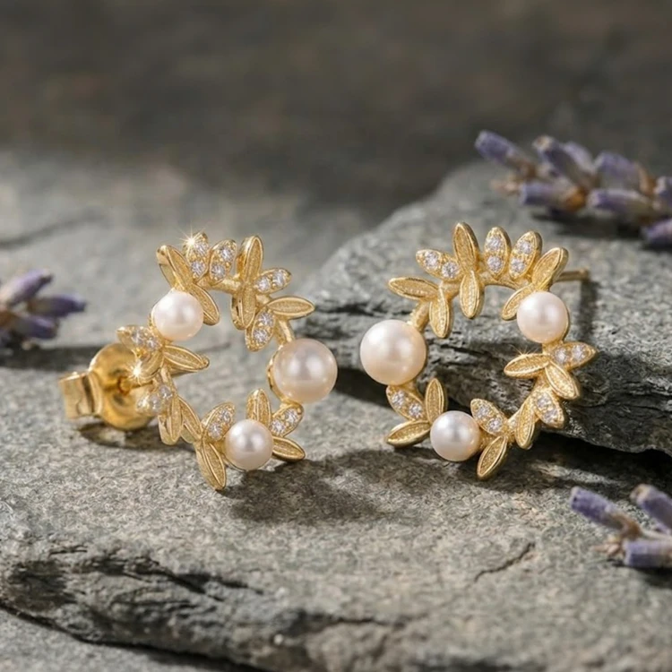 Kolczyki Perły i Cyrkonie Wianuszki