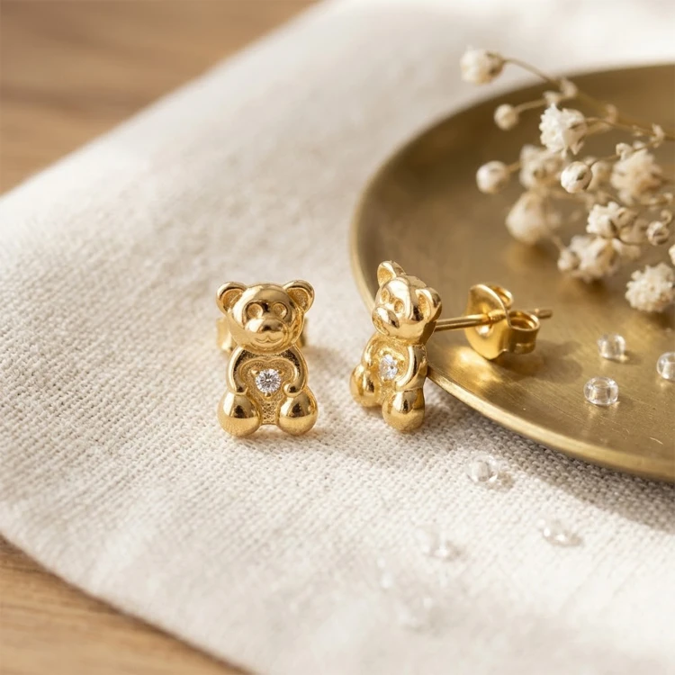 Kolczyki Sztyfty Misie z Serduszkiem