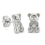 Srebrne Kolczyki 925 Sztyfty Misie z Serduszkiem Dla Dziewczynki