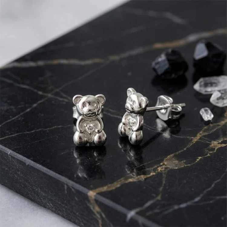 Kolczyki Sztyfty Misie z Serduszkiem