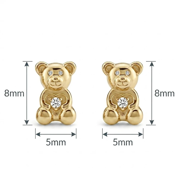 Kolczyki Sztyfty Misie z Serduszkiem