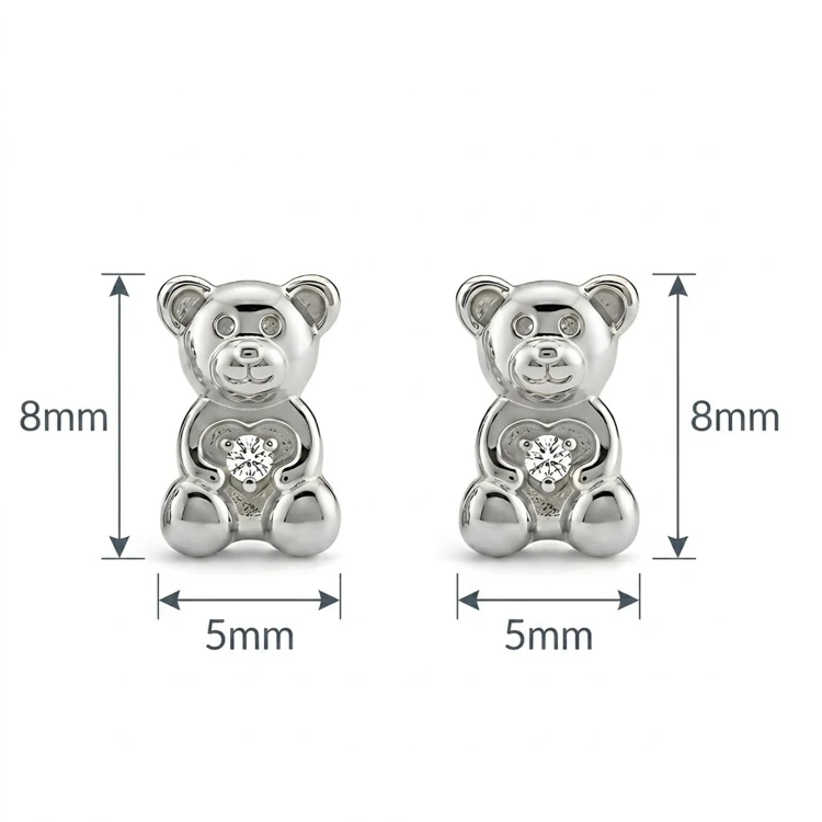 Kolczyki Sztyfty Misie z Serduszkiem