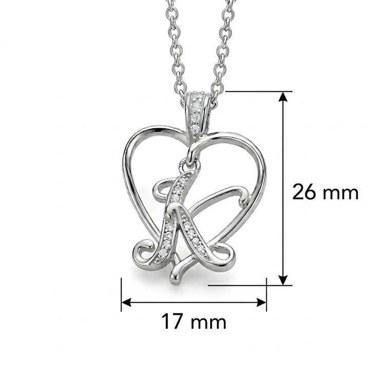 Naszyjnik Serce z Literką K