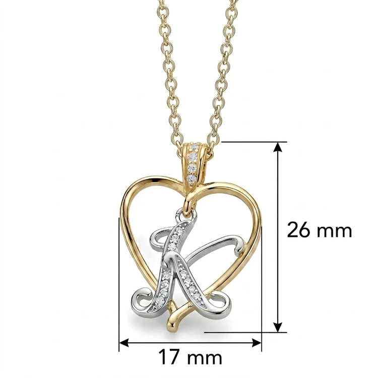 Naszyjnik Serce z Literką K i Cyrkoniami