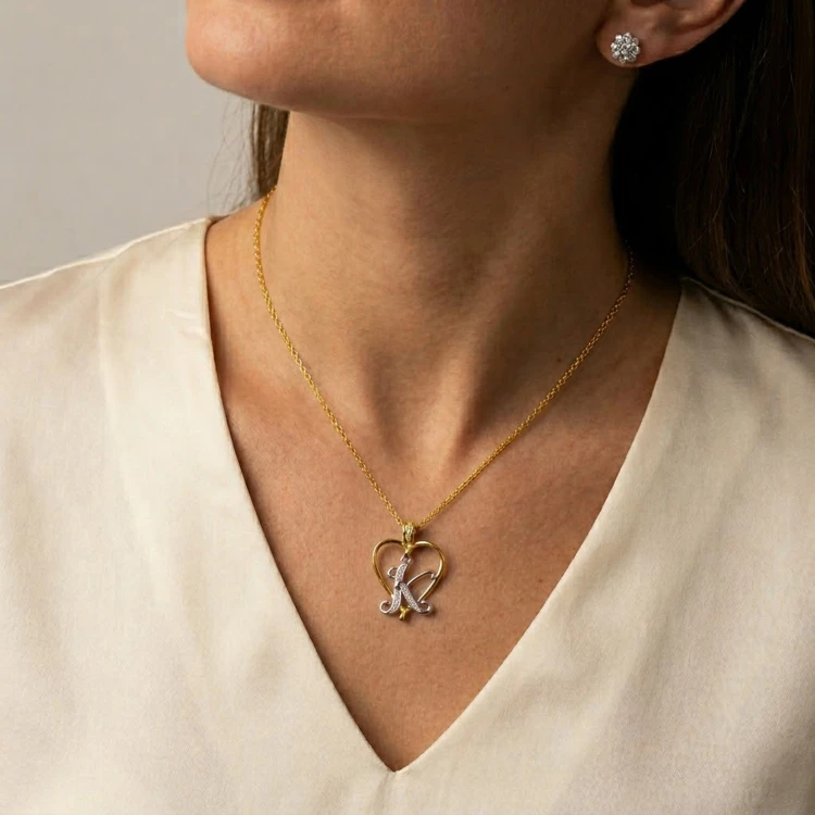 Naszyjnik Serce z Literką K i Cyrkoniami