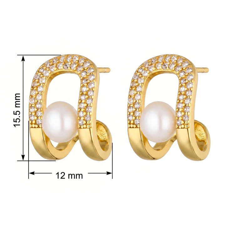 Kolczyki z perłą i cyrkoniami 925 – wymiary 15 × 12 mm