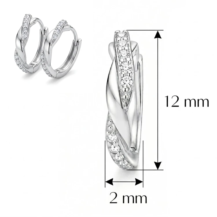 Kółka ze srebra 925 z cyrkoniami – wymiary 12 × 2 mm