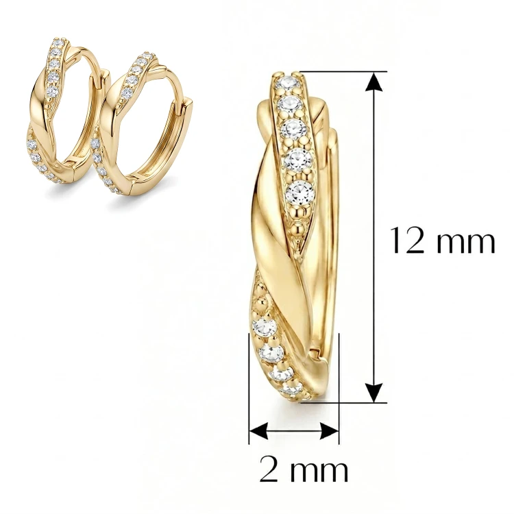 Pozłacane kółka srebro 925 – wymiary 12 × 2 mm