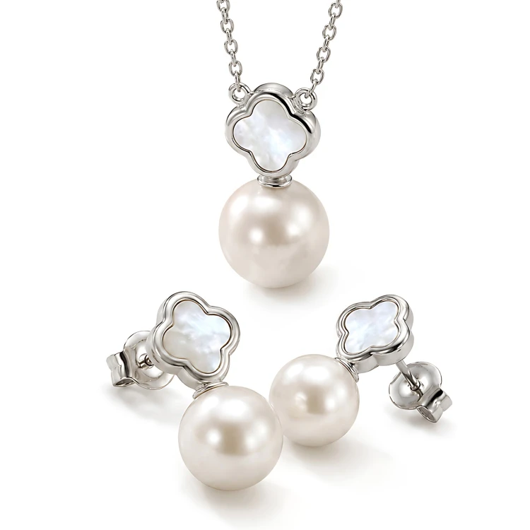 Srebrny Komplet Biżuterii 925 Koniczynka