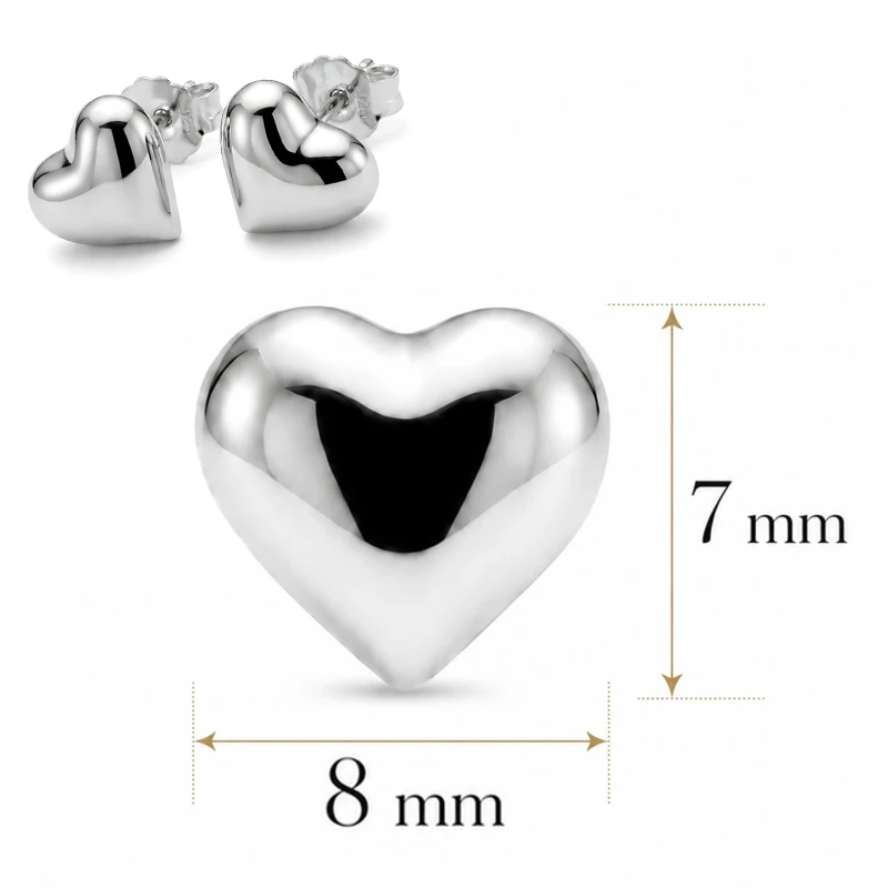 Wymiary kolczyków dmuchane serca: 7 × 8 mm