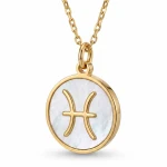 Złoty Naszyjnik Znak Zodiaku Ryby Masa Perłowa Srebro 925