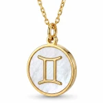 Złoty Naszyjnik Znak Zodiaku Bliźnięta Masa Perłowa Srebro 925