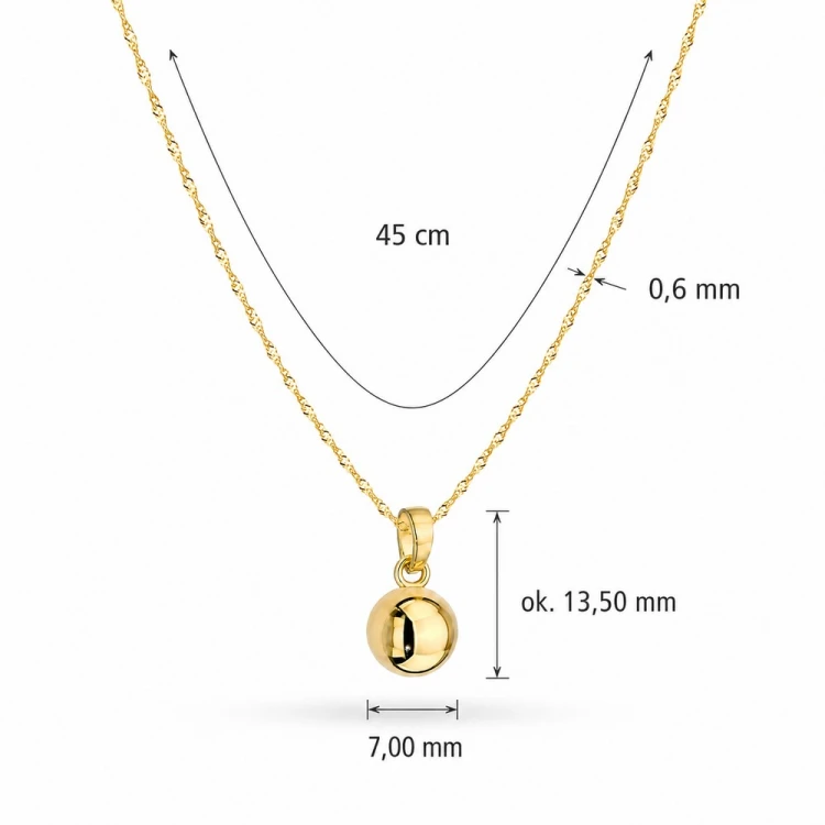 Złoty Naszyjnik 585 Kulka Gładka 7 mm
