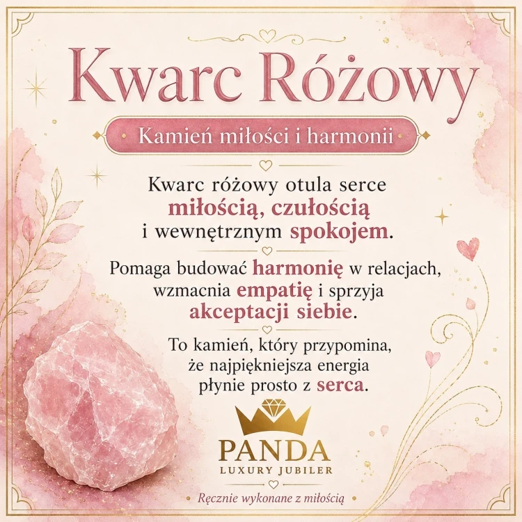 Karteczka informacyjna o kamieniach naturalnych różowy kwarc i ich znaczeniu
