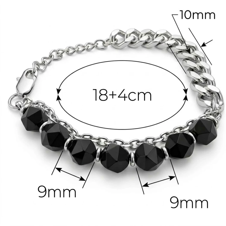 Bransoletka męska turmalin i stal 316L — grafika z długością 18 + 4 cm