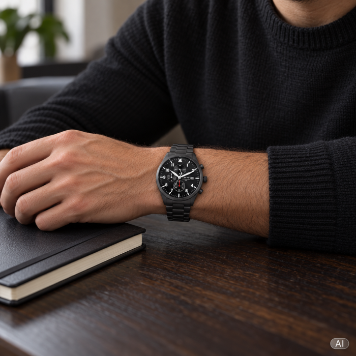 Czarny tytanowy chronograf męski LAVVU PILOT z szafirowym szkłem na nadgarstku modela